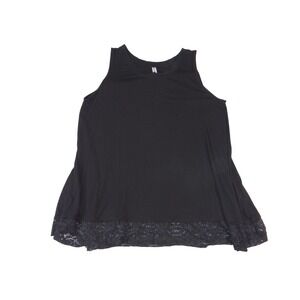 Zenana Signature Black Lace Trim Sleeveless Tank Top Plus Size 1X Relaxed Fit
